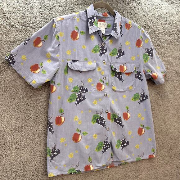 Partners Mervyns Vintage Women's Medium Short Sleeve Button Up Shirt Fruit - Picture 7 of 9